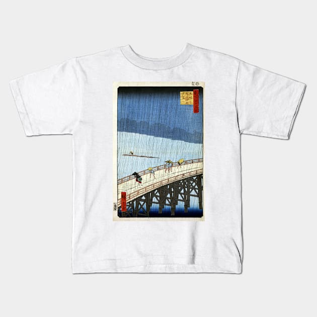 Hiroshige Sudden Shower over Shin-Ōhashi Bridge and Atake Kids T-Shirt by pdpress
